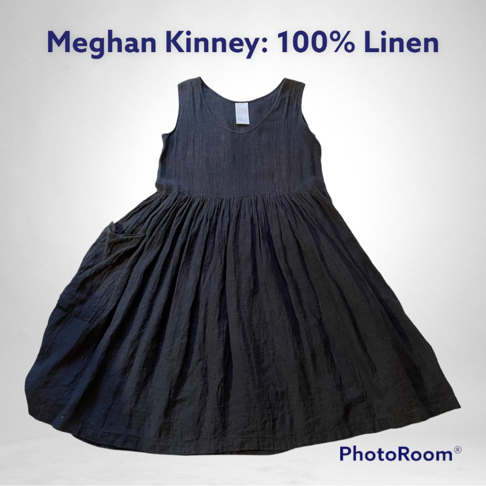 MEG by Meghan Kinney 🇨🇦 deep blue linen dress, very generous medium size
